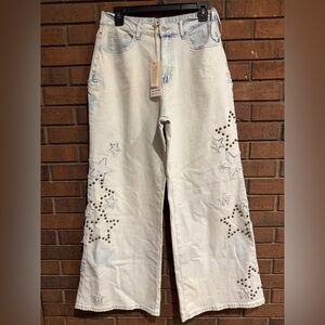 Blue Velvet NWT new Embellished Star Women Jeans medium patchwork wide leg boho